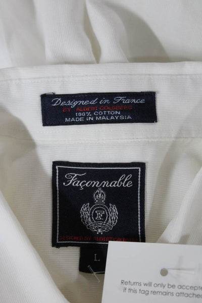 Faconnable Women White Cotton Collared 3/4 Sleeve Button Up Top Size L