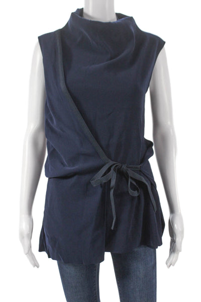 Cedric Charlier Women Tunic Blouse Blue Cowl Neck Sleeveless Polyester Size 6