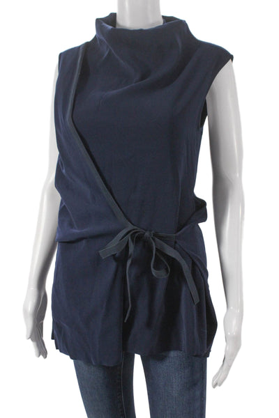 Cedric Charlier Women Tunic Blouse Blue Cowl Neck Sleeveless Polyester Size 6
