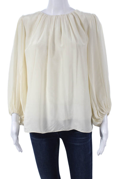 AYR Womens Silk Basic 3/4 Sleeve Round Neck Ivory Blouse Size M