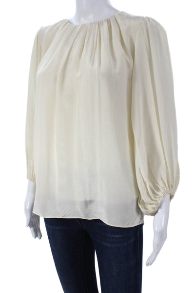 AYR Womens Silk Basic 3/4 Sleeve Round Neck Ivory Blouse Size M