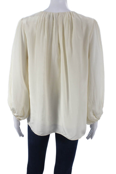AYR Womens Silk Basic 3/4 Sleeve Round Neck Ivory Blouse Size M