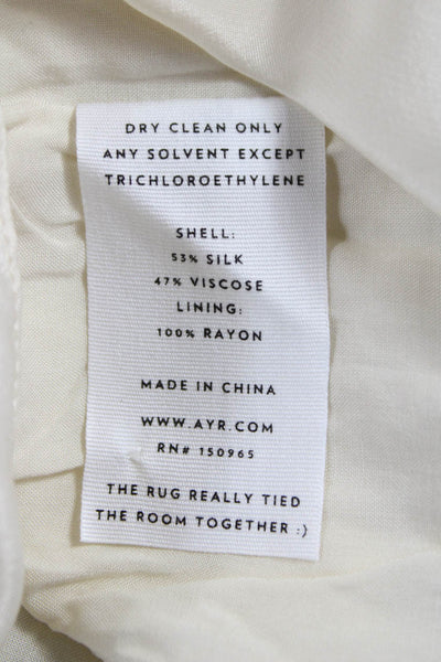 AYR Womens Silk Basic 3/4 Sleeve Round Neck Ivory Blouse Size M