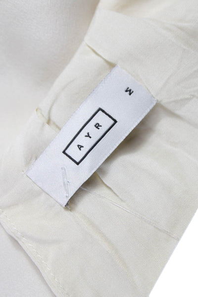 AYR Womens Silk Basic 3/4 Sleeve Round Neck Ivory Blouse Size M