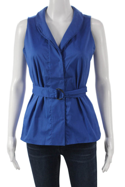 Akris Punto Women Basic Cotton Collared Sleeveless Button Blouse Blue Size 6