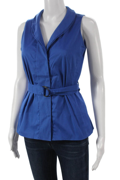 Akris Punto Women Basic Cotton Collared Sleeveless Button Blouse Blue Size 6