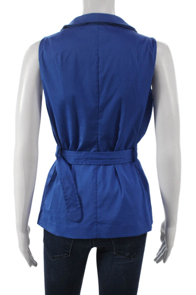 Akris Punto Women Basic Cotton Collared Sleeveless Button Blouse Blue Size 6
