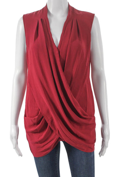BCBGMAXAZRIA Women Red V-Neck Sleeveless Blouse Polyester Size S