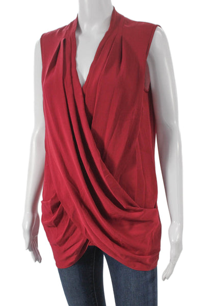 BCBGMAXAZRIA Women Red V-Neck Sleeveless Blouse Polyester Size S