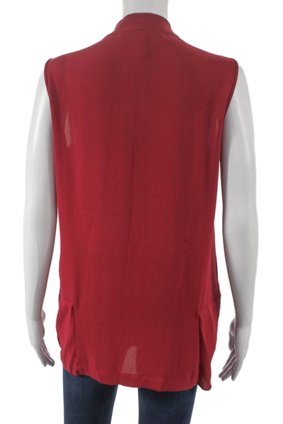 BCBGMAXAZRIA Women Red V-Neck Sleeveless Blouse Polyester Size S