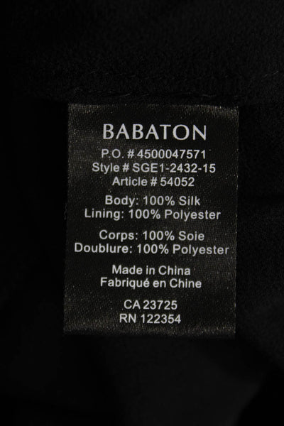 Babaton Womens Silk V-Neck Tunic Blouse Black 3/4 Sleeve Pullover Size S