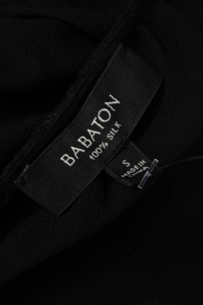 Babaton Womens Silk V-Neck Tunic Blouse Black 3/4 Sleeve Pullover Size S