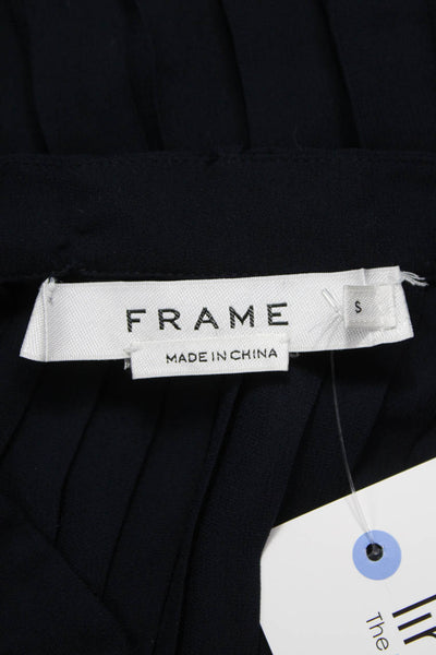 Frame Women Basic Sleeveless V-Neck Blue Polyester Tie Blouse Size S