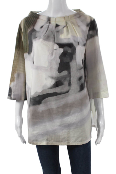 Piazza Sempione Womens Tunic Blouse Multicolor Boat Neck 3/4 Sleeve Size 44