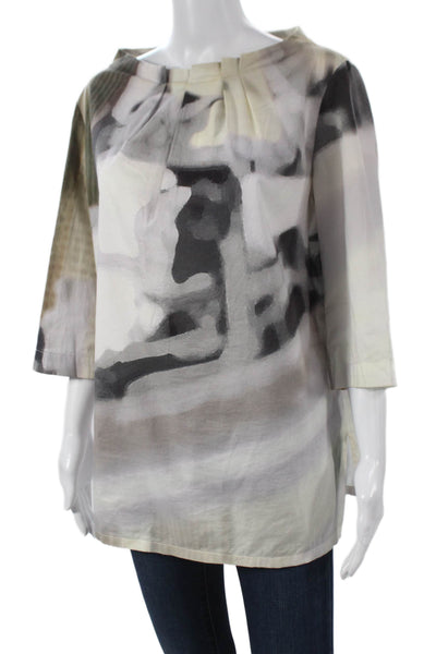 Piazza Sempione Womens Tunic Blouse Multicolor Boat Neck 3/4 Sleeve Size 44