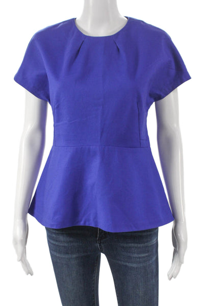 T. Babaton Women Basic Blue Zip Short Sleeve Round Neck Blouse Size 6