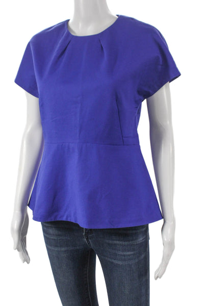 T. Babaton Women Basic Blue Zip Short Sleeve Round Neck Blouse Size 6