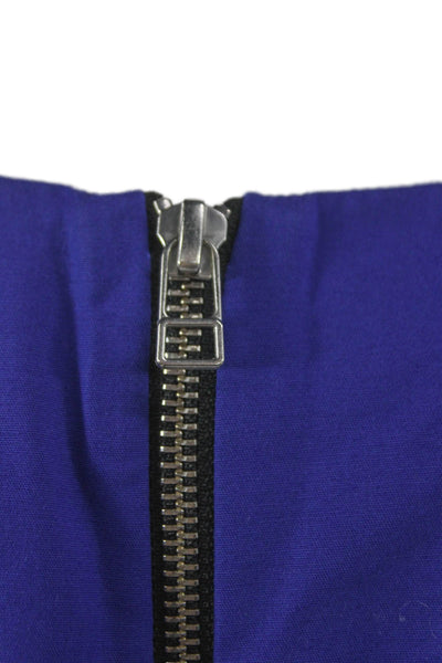 T. Babaton Women Basic Blue Zip Short Sleeve Round Neck Blouse Size 6