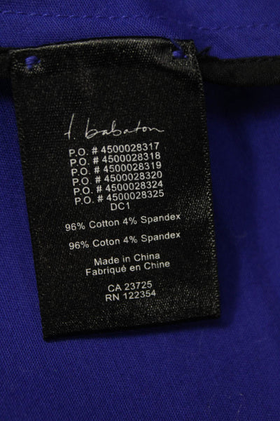 T. Babaton Women Basic Blue Zip Short Sleeve Round Neck Blouse Size 6