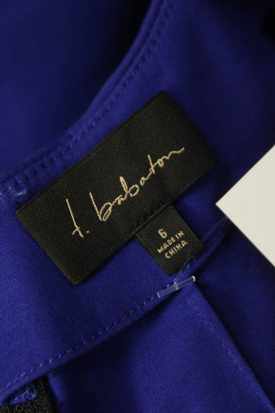 T. Babaton Women Basic Blue Zip Short Sleeve Round Neck Blouse Size 6