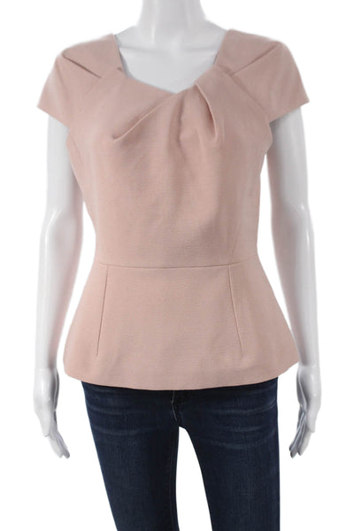The Fold Womens Tunic Blouse Pink Square Neck Short Sleeve Zip Size 10