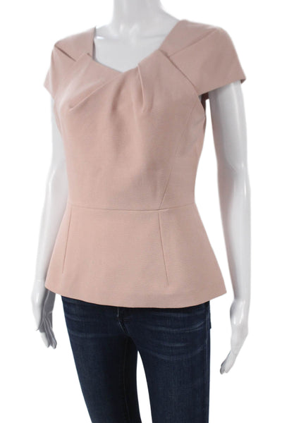 The Fold Womens Tunic Blouse Pink Square Neck Short Sleeve Zip Size 10