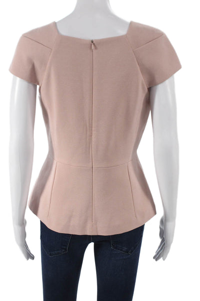 The Fold Womens Tunic Blouse Pink Square Neck Short Sleeve Zip Size 10