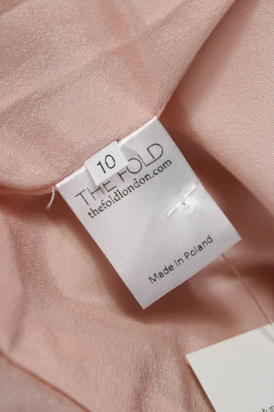 The Fold Womens Tunic Blouse Pink Square Neck Short Sleeve Zip Size 10