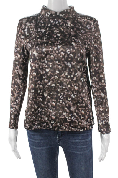 Rag & Bone Womens Silk Mock Neck Polka Dot Long Sleeve Blouse Brown Size S