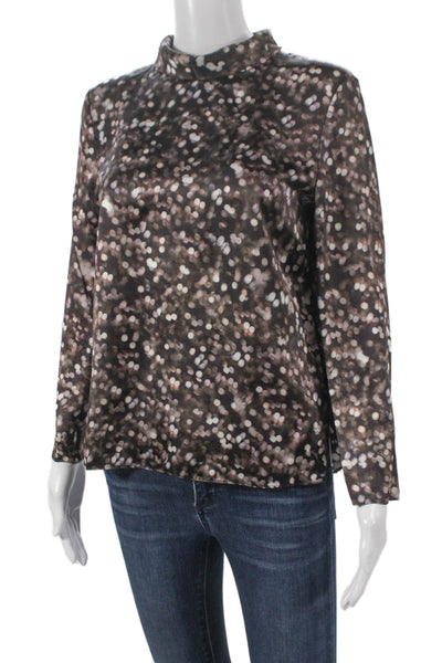 Rag & Bone Womens Silk Mock Neck Polka Dot Long Sleeve Blouse Brown Size S