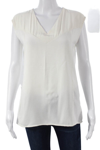 Boss Hugo Boss Womens Ivory Cotton V-Neck Sleeveless Basic Blouse Size 6