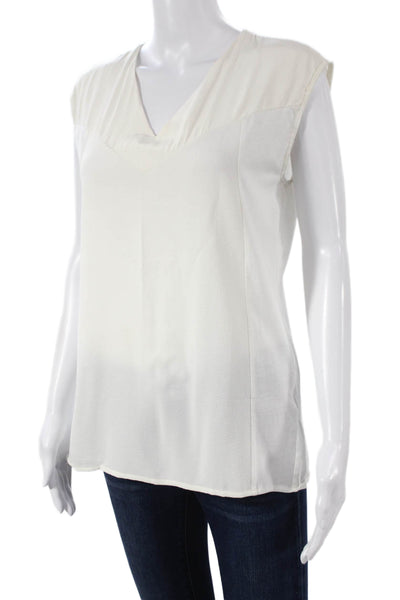 Boss Hugo Boss Womens Ivory Cotton V-Neck Sleeveless Basic Blouse Size 6