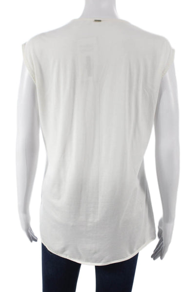Boss Hugo Boss Womens Ivory Cotton V-Neck Sleeveless Basic Blouse Size 6