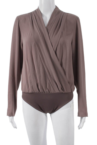 Babaton Womens One Piece V-Neck Long Sleeve Brown Polyester Solid Size M
