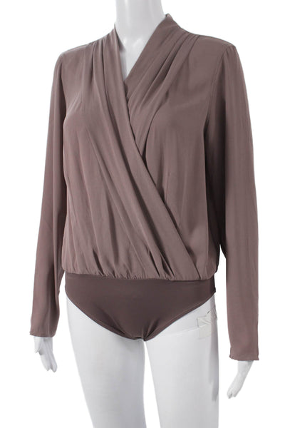 Babaton Womens One Piece V-Neck Long Sleeve Brown Polyester Solid Size M