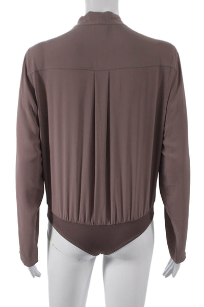 Babaton Womens One Piece V-Neck Long Sleeve Brown Polyester Solid Size M