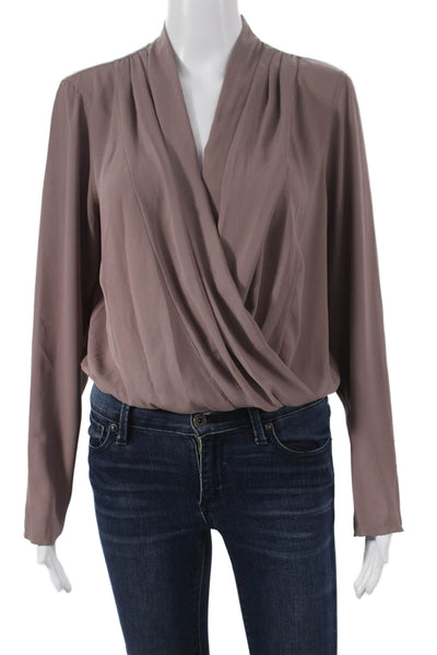 Babaton Womens One Piece V-Neck Long Sleeve Brown Polyester Solid Size M