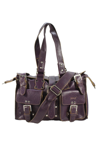 Matt & Nat Womens Single Strap Double Pocket Leather Shoulder Handbag Purple