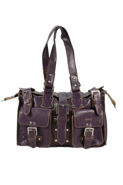Matt & Nat Womens Single Strap Double Pocket Leather Shoulder Handbag Purple