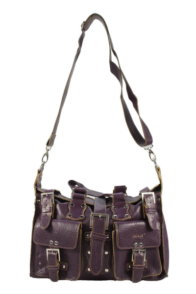 Matt & Nat Womens Single Strap Double Pocket Leather Shoulder Handbag Purple