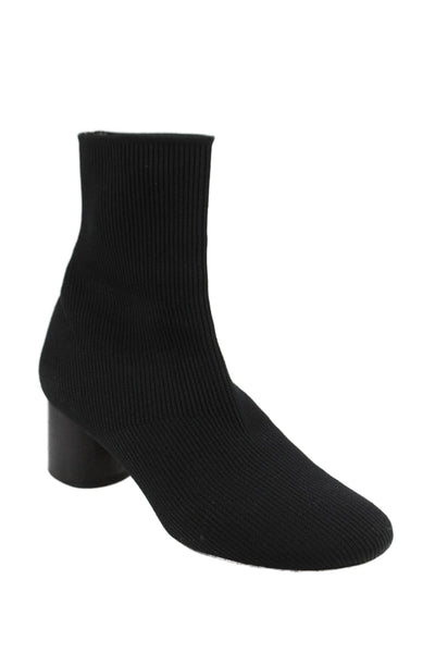 Vince Womens Slip On Block Heel Ribbed Knit Sock Booties Black Size 7