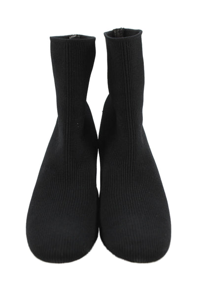 Vince Womens Slip On Block Heel Ribbed Knit Sock Booties Black Size 7