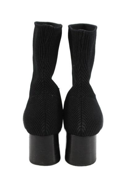 Vince Womens Slip On Block Heel Ribbed Knit Sock Booties Black Size 7