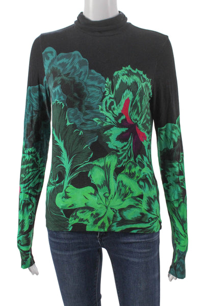 The Kit Women Black Bamboo Turtleneck Floral Long Sleeve T-Shirt Size M