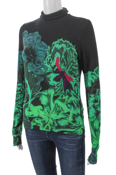 The Kit Women Black Bamboo Turtleneck Floral Long Sleeve T-Shirt Size M