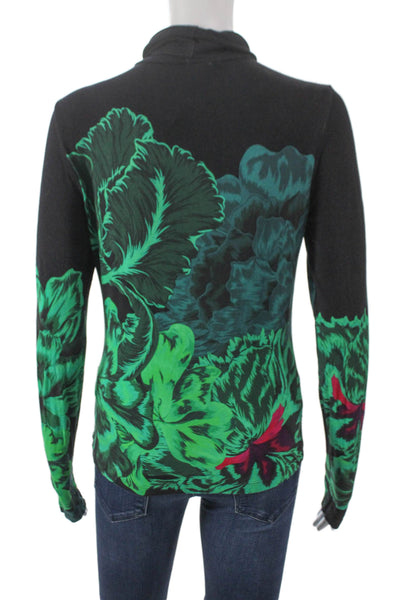 The Kit Women Black Bamboo Turtleneck Floral Long Sleeve T-Shirt Size M
