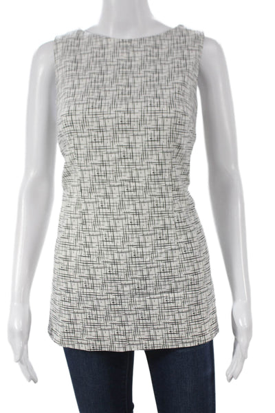 Estelle & Finn Womens Tunic Sleeveless Boat Neck Geometric Zip White Size 8