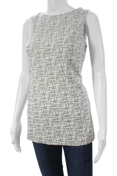 Estelle & Finn Womens Tunic Sleeveless Boat Neck Geometric Zip White Size 8