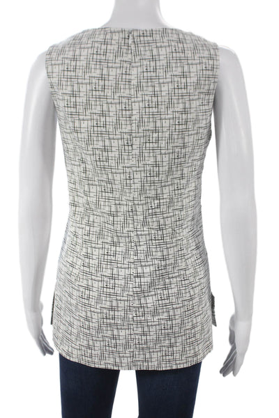 Estelle & Finn Womens Tunic Sleeveless Boat Neck Geometric Zip White Size 8