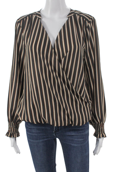 Scotch & Soda Women Black Striped V-Neck Long Sleeve Basic Blouse Size S
